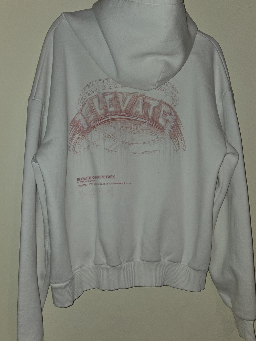 Elevate Back-Print Hoodie - White with Pink Graphic And Front Kangaroo Pocket